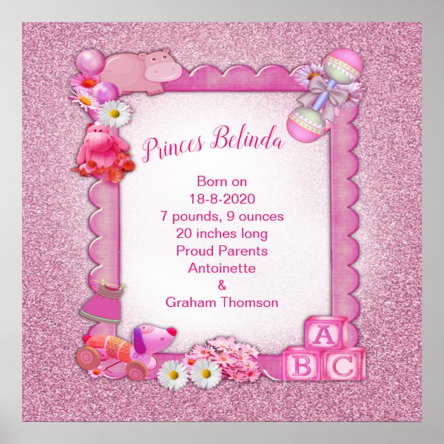 Poster Pinkie-Rose Nouveau bébé fille cadre photo (Devant)