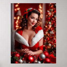 Poster Pinup de Noël Dame du Père Noël