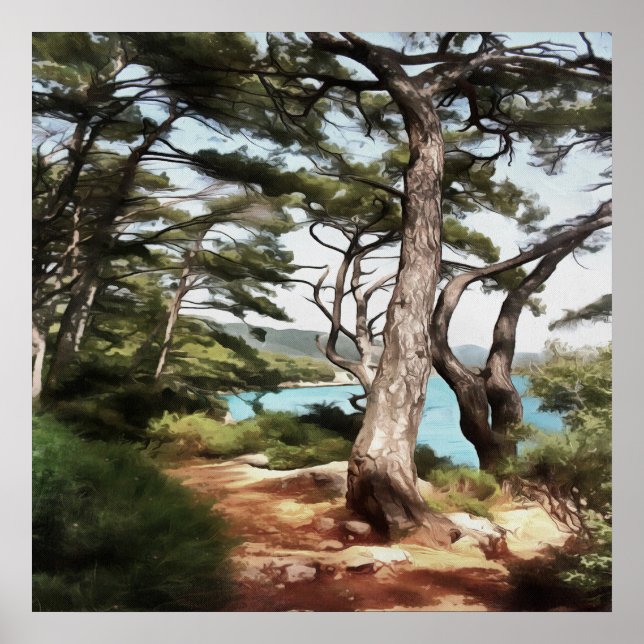 Poster Pinus pinea Pinetree Forest Painting (Devant)