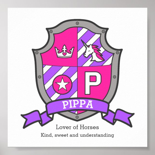 Poster Pippa nom signifiant licorne lettre princesse P (Devant)