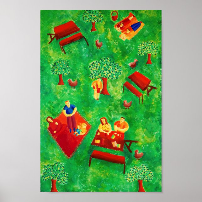 Poster Pique-nique Art Contemporain Acrylique Peinture Ji (Devant)
