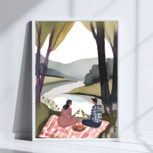 Pique-nique au bord du lac | Peinture aquarelle de