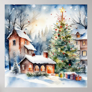 Poster Pique-nique de Noël village de Noël