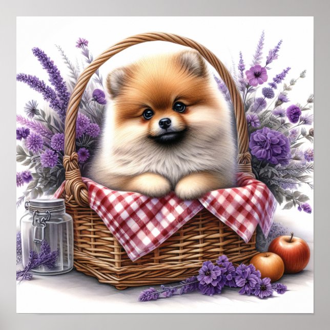 Poster Pique-nique Fleur sauvage Poméranien Chien Chien C (Devant)