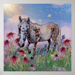 Poster pique-nique magique dans les fleurs blanc appaloos