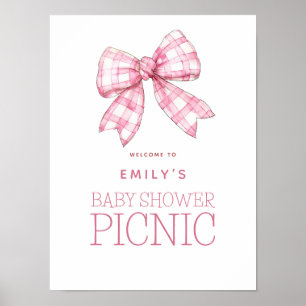 Poster Pique-nique Pink En vichy Bow Bienvenue Baby showe