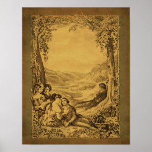 Poster Pique-nique vintage de Couples Victoriens