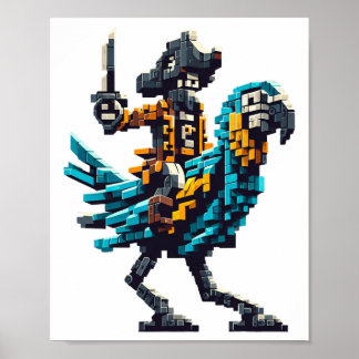 Poster Pirate à cheval sur perroquet Style de bloc de jeu