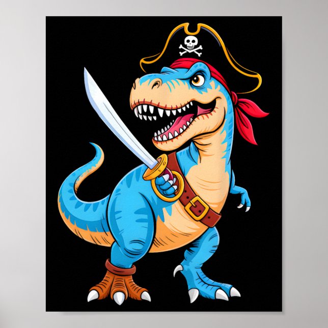 Poster Pirate Dinosaur T Rex Garçons Enfants Funny Hallow (Devant)
