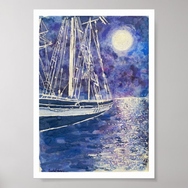 Poster Pirate Ship in the Moonlight (Devant)
