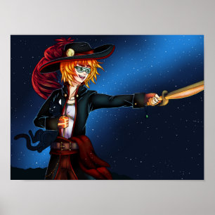 Poster Pirate spatiale et chat spatial