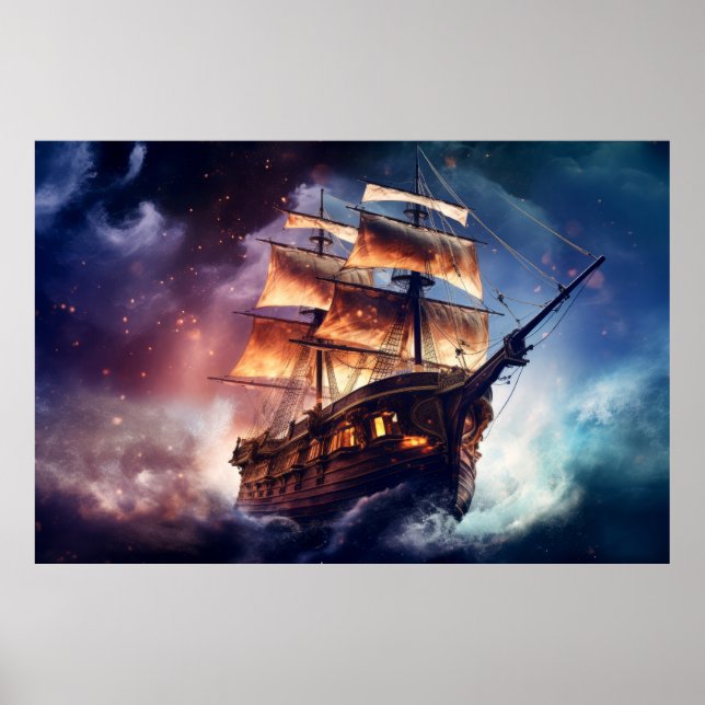 Poster Pirates Ship Worldwide Dimension Art fantastique (Devant)