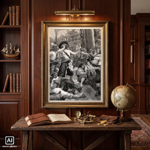 Poster Pirates Vintage buvant et se battant sur le navire