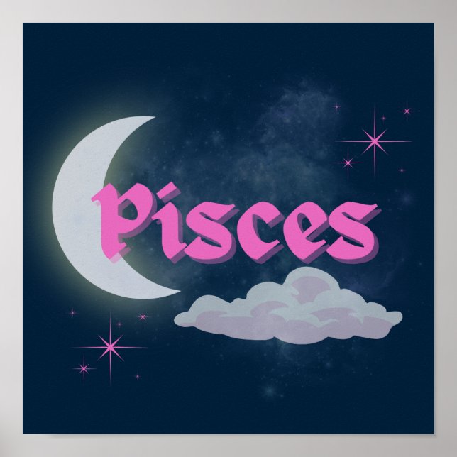 Poster Pisces Céleste Lune Cloud Étoiles Astrologie Art (Devant)