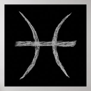 Poster Pisces. Zodiac Astrology Sign. Black.