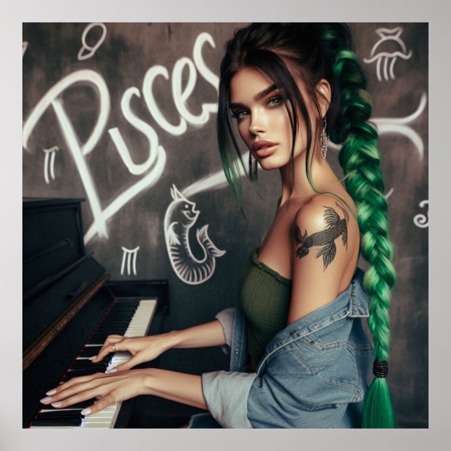 Poster Pisces Zodiac Musicien Piano (Devant)