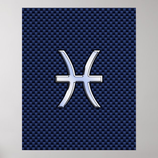 Poster Pisces Zodiac Sign on Blue Carbon Fibre Print (Devant)