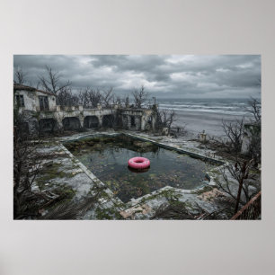 Poster Piscine Abandonnée au Bord de Mer – Paysage Limina