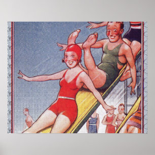 Poster Piscine Fête Nage Vintage Été