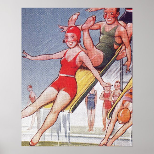 Poster Piscine Fête Nage Vintage Été (Devant)