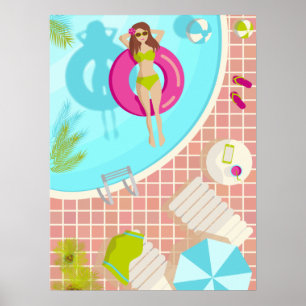 Poster Piscine fille en bikini plage d'été