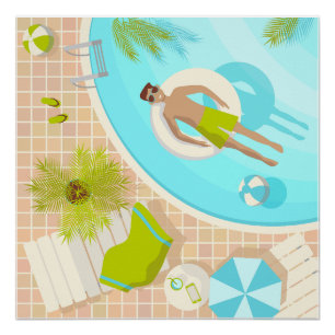 Poster Piscine mec sur la plage tropicale estivale vacanc