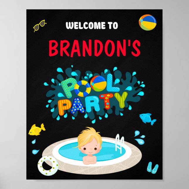 Poster Piscine signe de fête Boy Pochette de piscine (Devant)