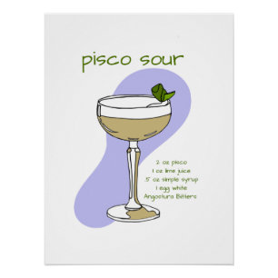 Poster Pisco Sour Recette Mur Art, Cocktail Art