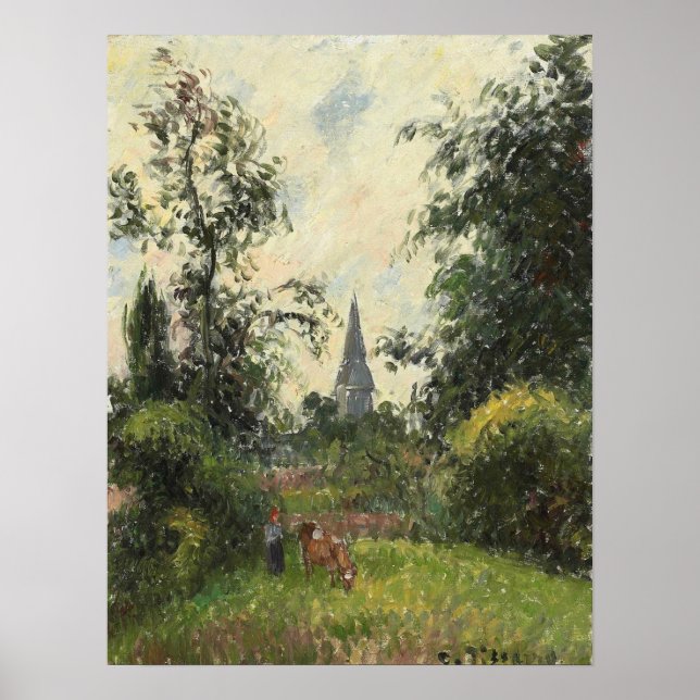Poster Pissarro - Bazincourt Steeple 1895 (Devant)