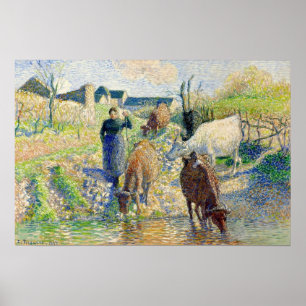 Poster Pissarro - Les Vaches s'abreuvant à Osny 1886