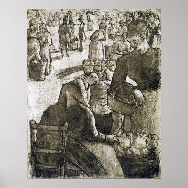 Poster Pissarro - Marché Végétal À Pontoise (Devant)