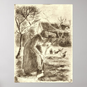 Poster Pissarro - Paysan travaillant 1890