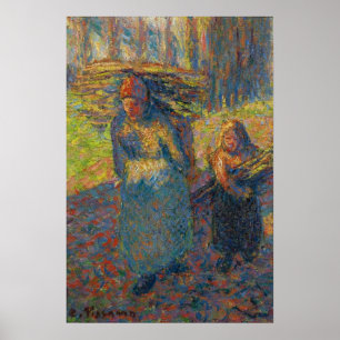 Poster Pissarro - Paysannes portant du bois