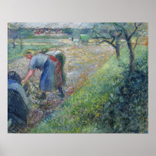 Poster Pissarro - Paysans au travail Pontoise 1880