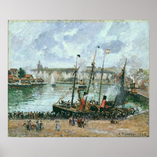Poster Pissarro - Port intérieur Dieppe Marée haute matin (Devant)