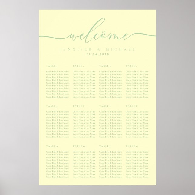 Poster Pistachio Script Bienvenue Table de Mariage Assis (Devant)