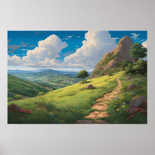 Poster Piste de peinture à l'huile chemin sinueux colline