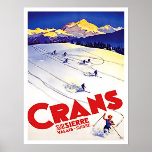 Poster Piste de ski sur la colline de Crans, Suisse, voya