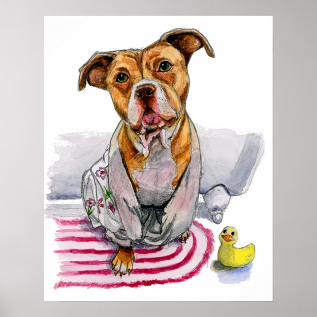 Poster Pit Bull Dog en Peinture Aquarelle Peinture (Devant)