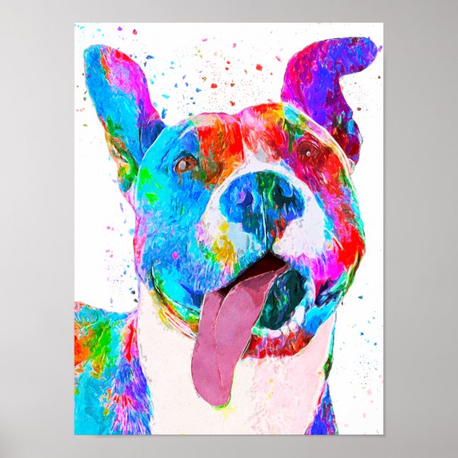 Poster Pit Bull Terrier Coloré Pop Art (Devant)