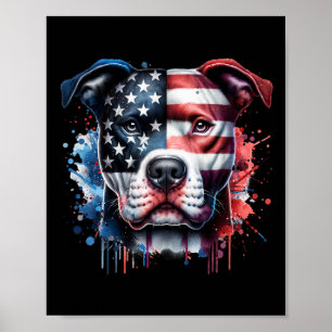 Poster Pitbull 4 juillet Drapeau Américain Gles Patriotiq