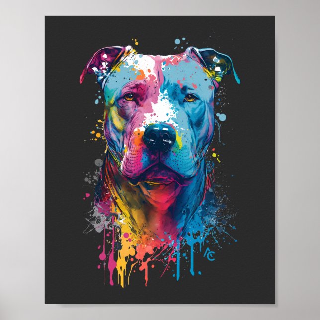Poster Pitbull américain - Neon Graffiti Ink Splash (Devant)