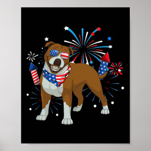 Poster Pitbull Chien Américain Drapeau 4 juillet Hommes F