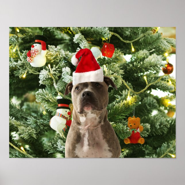 Poster Pitbull Chien Arbre de Noël Ornements Snowman (Devant)