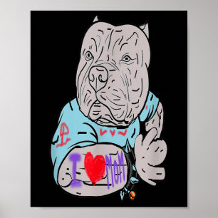 Poster Pitbull Funny Chien I Love Maman Tattoo Cadeau