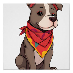 Poster Pitbull mignon avec bandana Gif amateur de chien