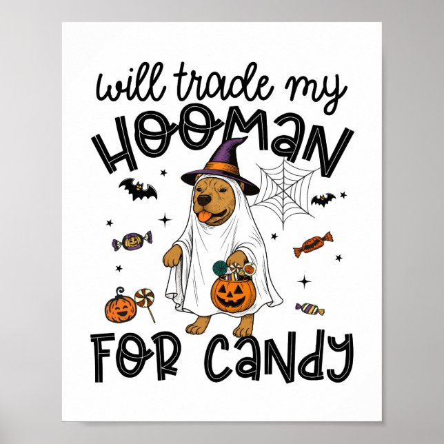 Poster Pitpull Chien Halloween Ghost Éffrayant (Devant)