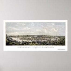 Poster Pittsburgh, carte panoramique de PA - 1871