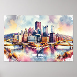 Poster Pittsburgh Pennsylvania Travel Places aquarelle