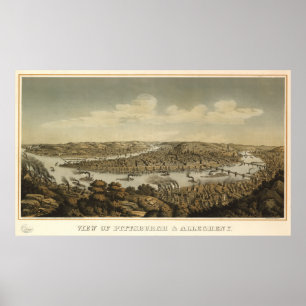 Poster Pittsburgh Pennsylvanie 1874 Carte panoramique ant
